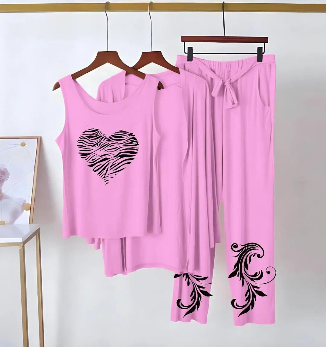 3 Pcs Women's Stitched Jersey Printed Night Suit