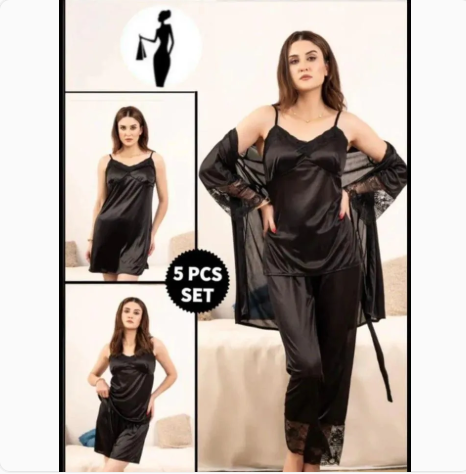 5 pcs Jersey Lace Lightweight And Breathable Nightwear Set