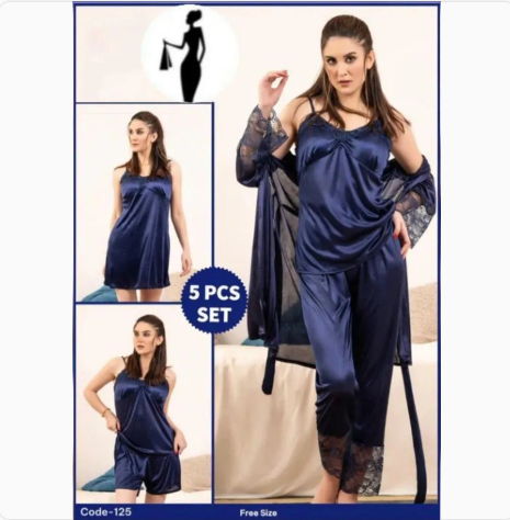 5 pcs Jersey Lace Lightweight And Breathable Nightwear Set