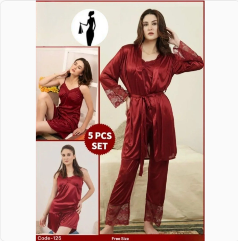 5 pcs Jersey Lace Lightweight And Breathable Nightwear Set