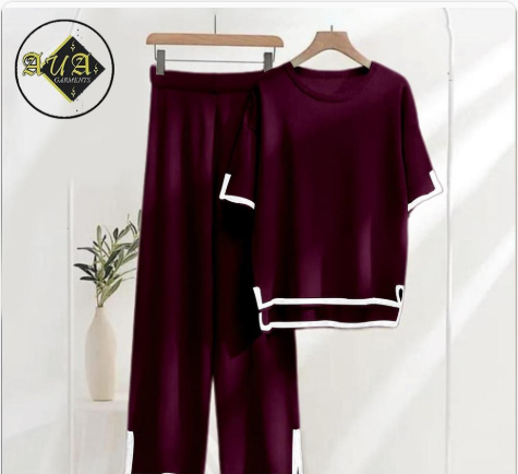 2 Pcs Women's Stitched Fleece Plain Night Suit