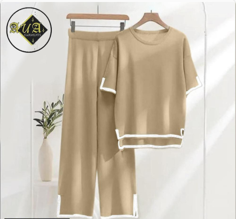 2 Pcs Women's Stitched Fleece Plain Night Suit